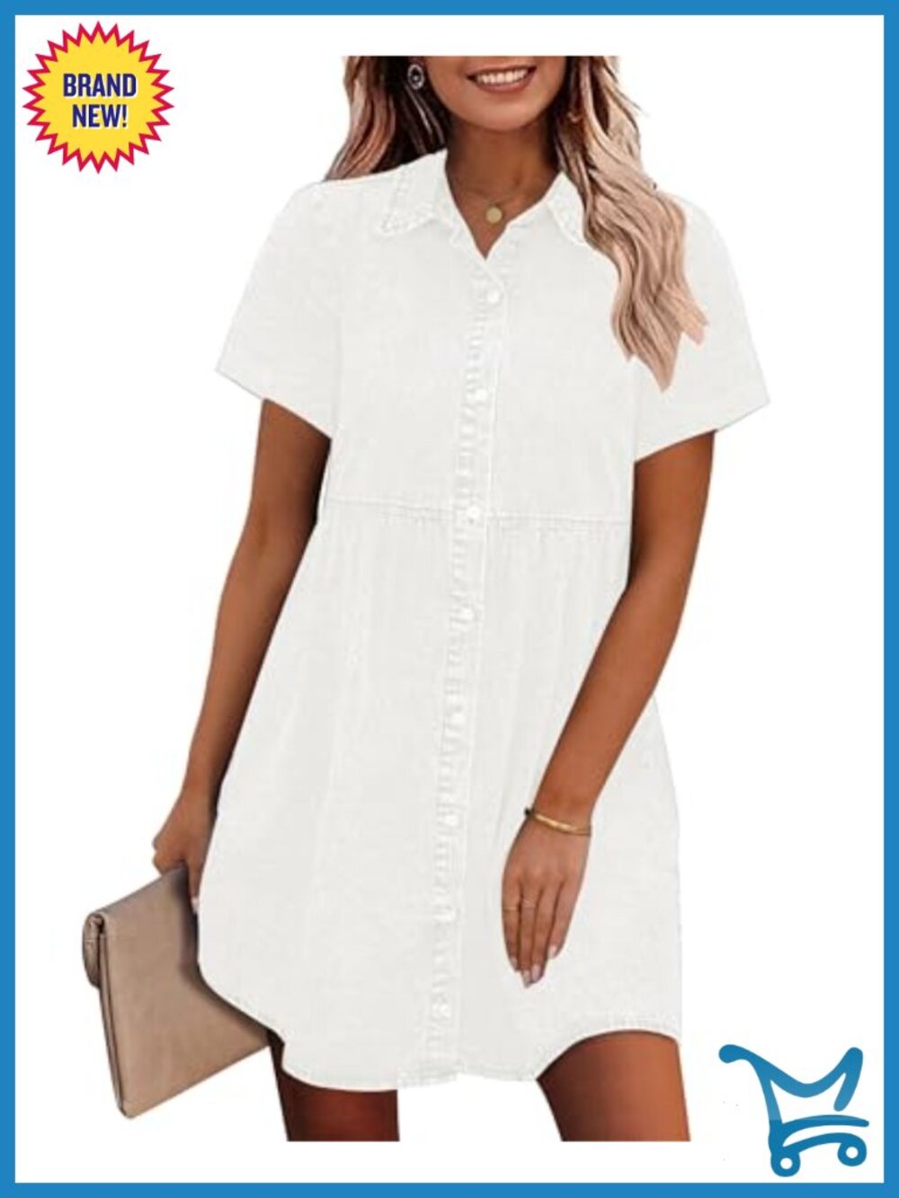 Denim Dress Babydoll Tiered Short Sleeve Button Down Jean Shirt Dress Swing Mini